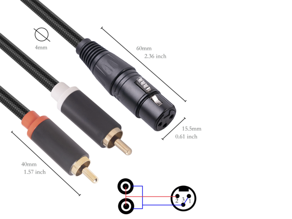 2 RCA - 1 XLR FEMALE